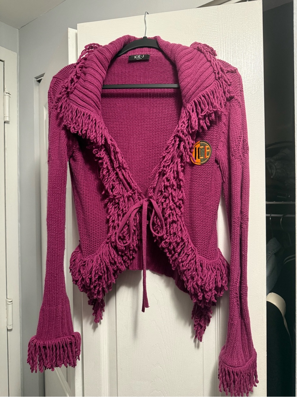 Iceberg Fuchsia Fringe Tie-Front Knit Cardigan
